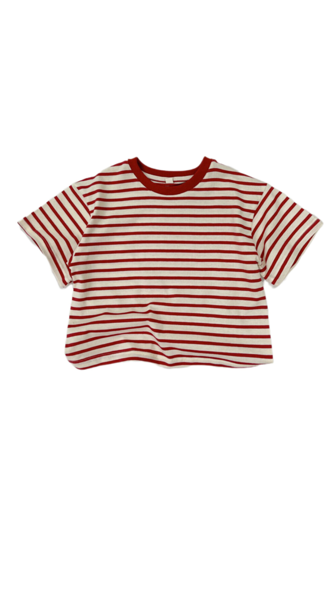 百搭條紋短T (繡紅)