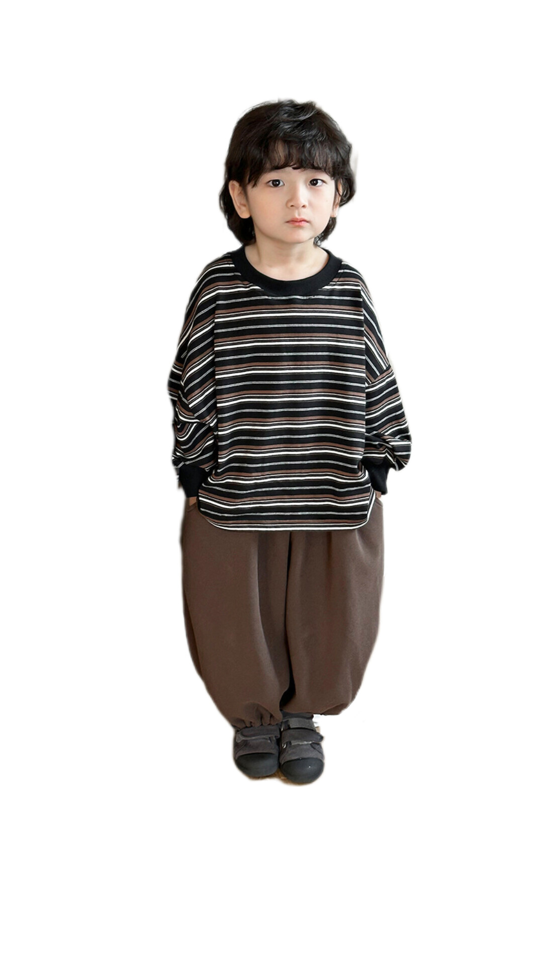 條紋寬版長T (卡其/黑咖/灰)