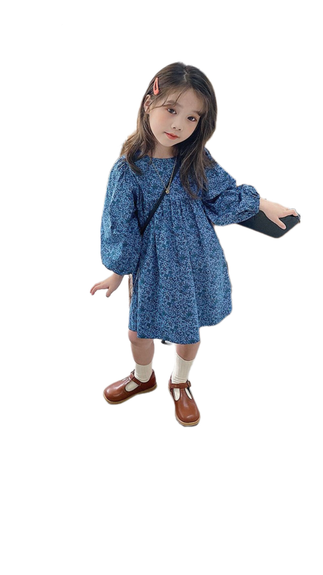 澎袖碎花連衣裙