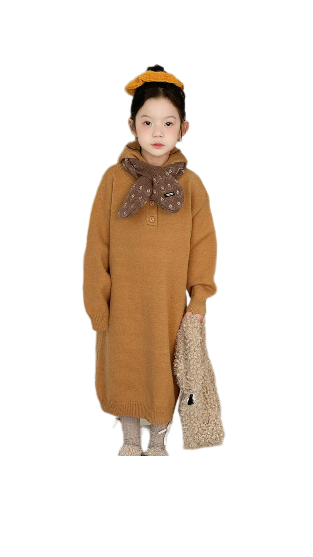 韓版連帽毛衣裙(奶橘/條紋/米白)