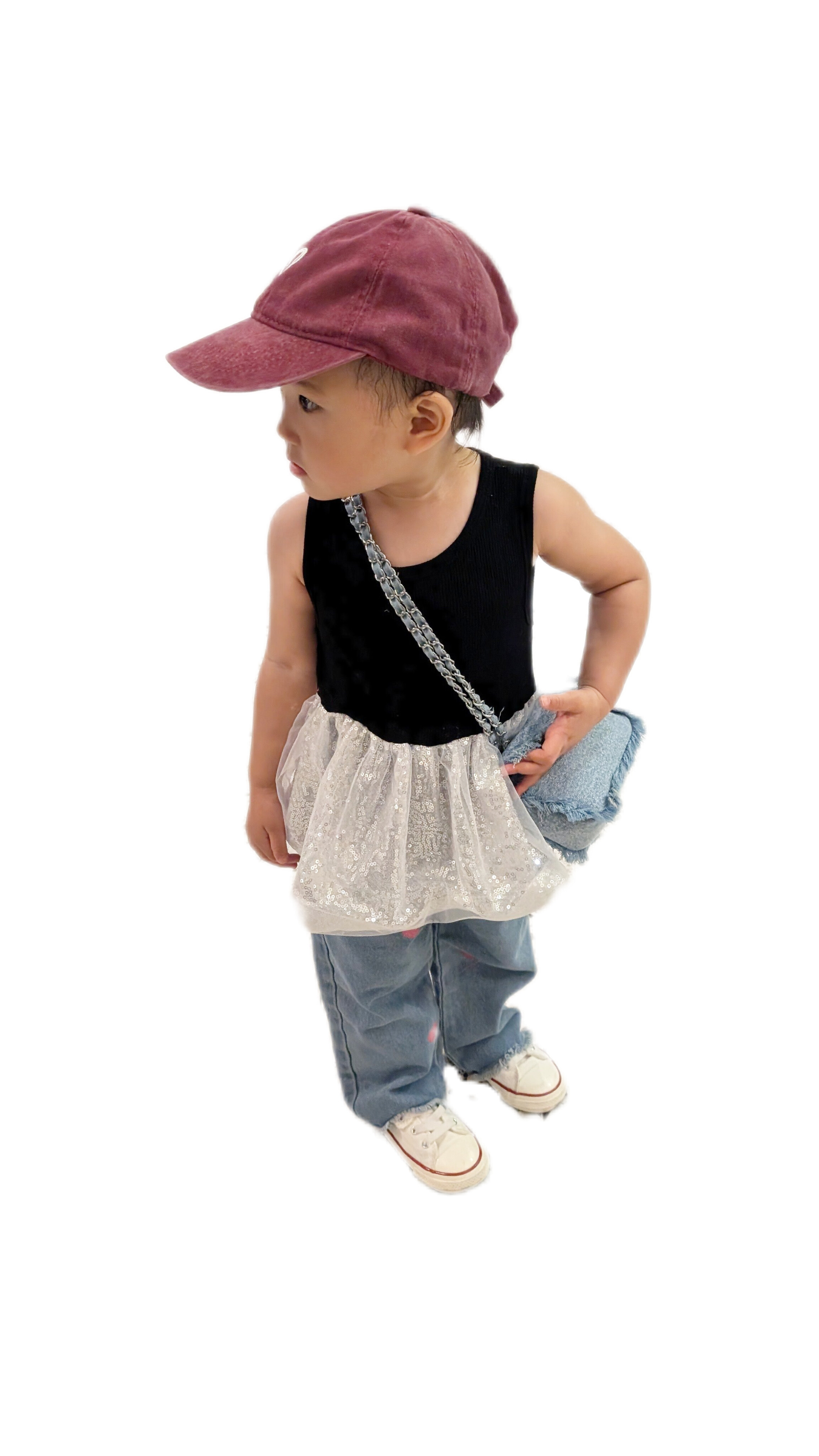 拼接澎澎亮片背心