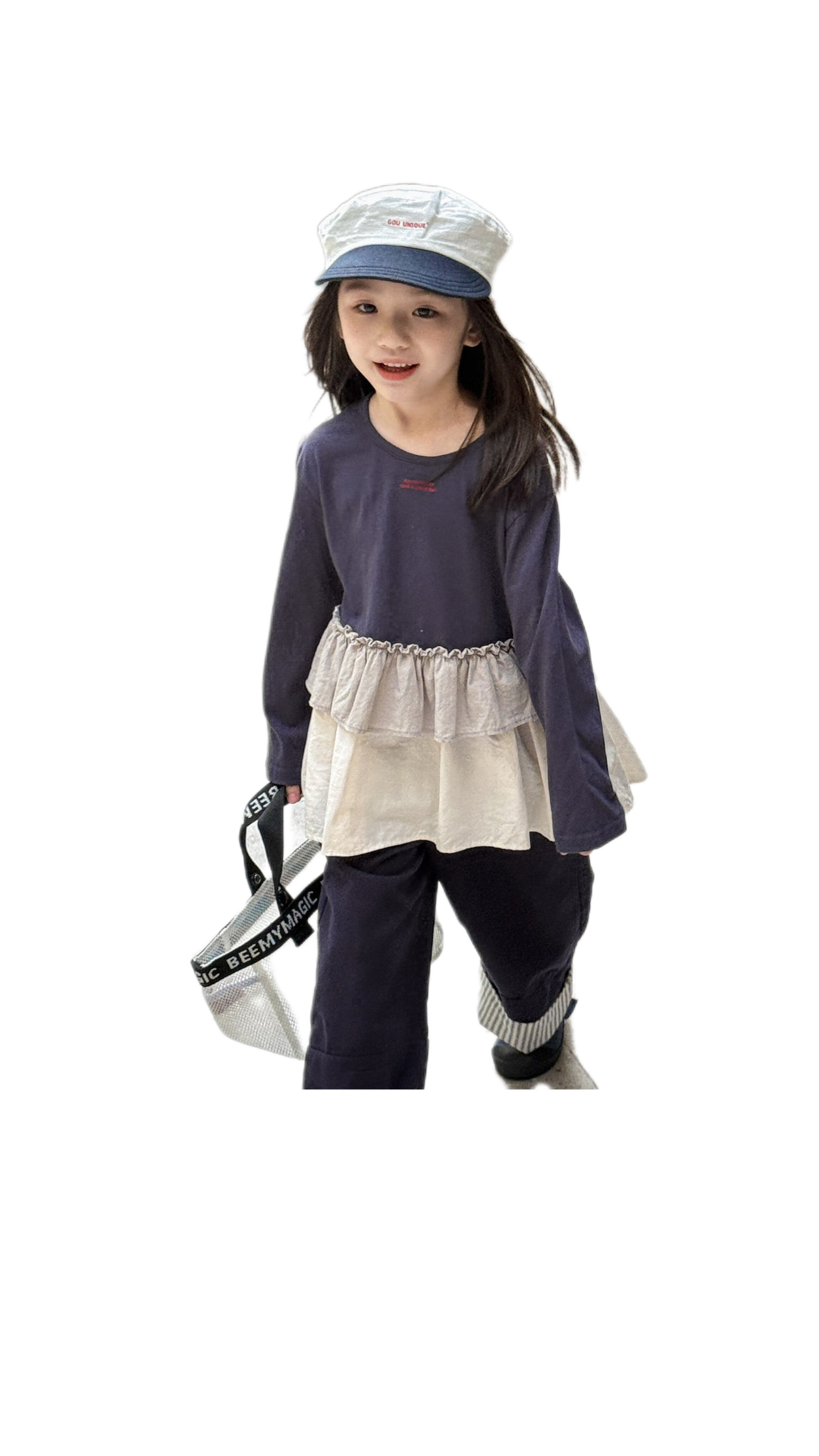 韓版雙層蛋糕上衣(杏/藏青)