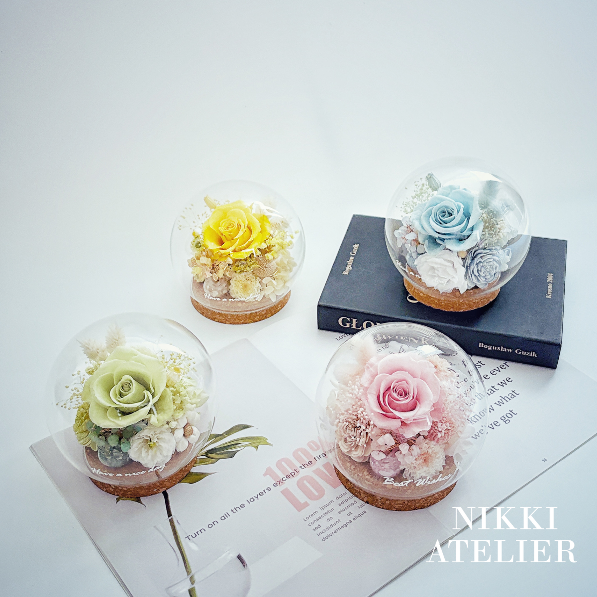 開運水晶樹永生玫瑰玻璃球