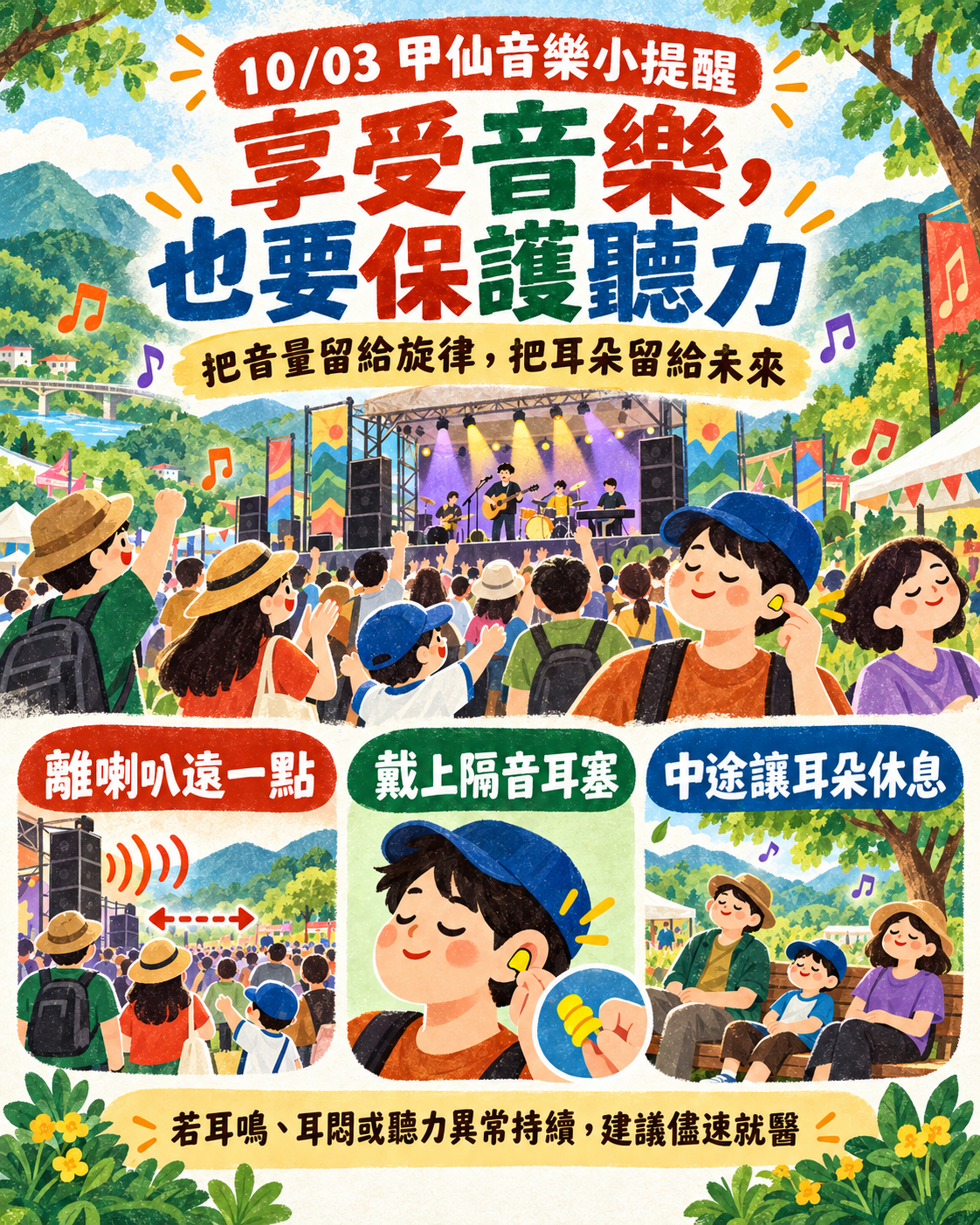 甲仙音樂活動聽力保護：離喇叭遠一點、戴上隔音耳塞、中途讓耳朵休息