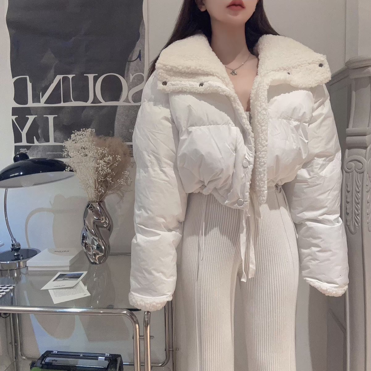 兩面穿羊羔毛短版鋪棉外套