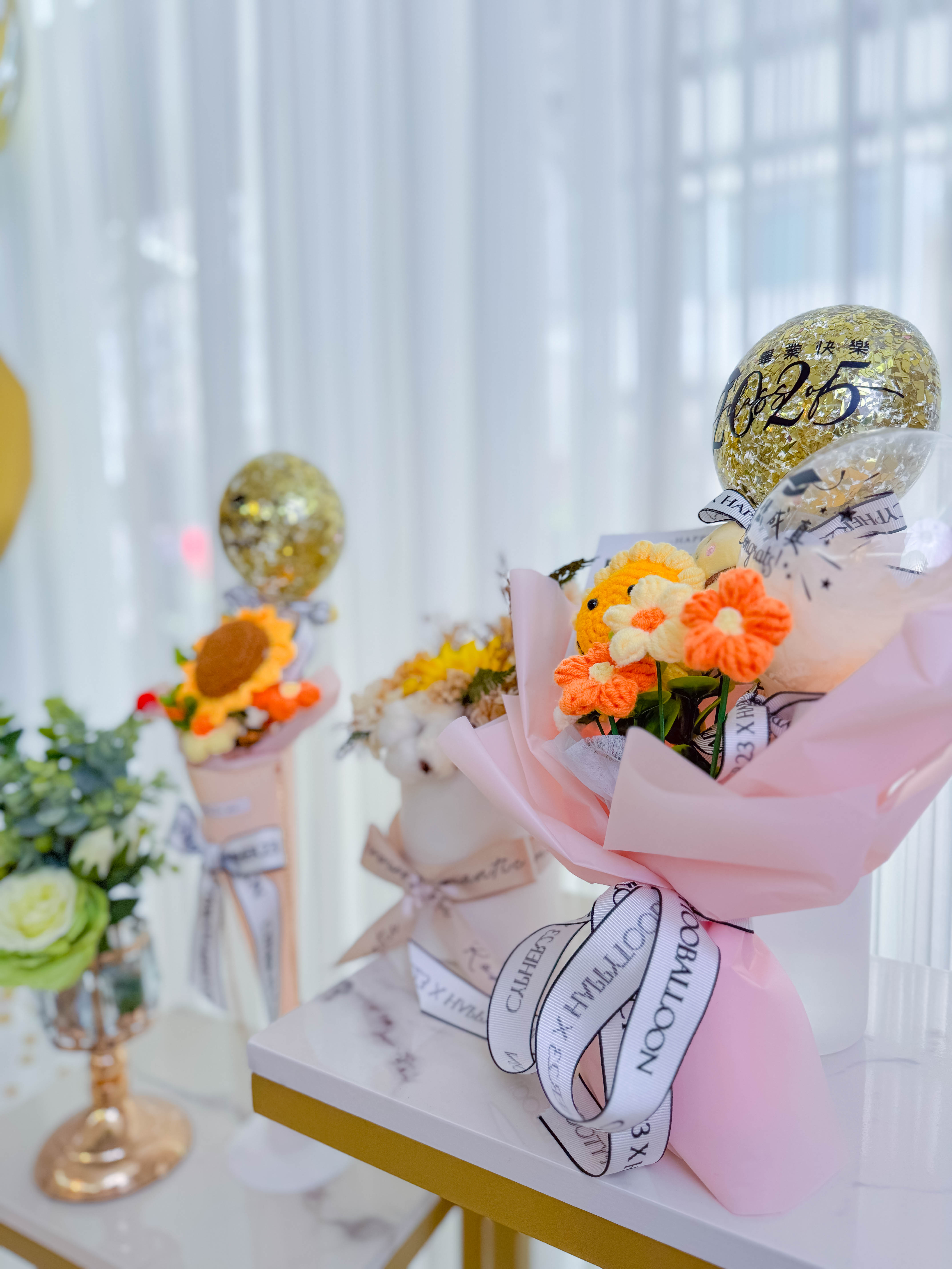 《可客製專屬名字》畢業手作針織花氣球 - 花束造型7