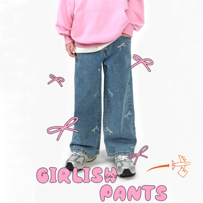 BellaVara 韓國獨立品牌兒童水洗蝴蝶結高腰寬褲