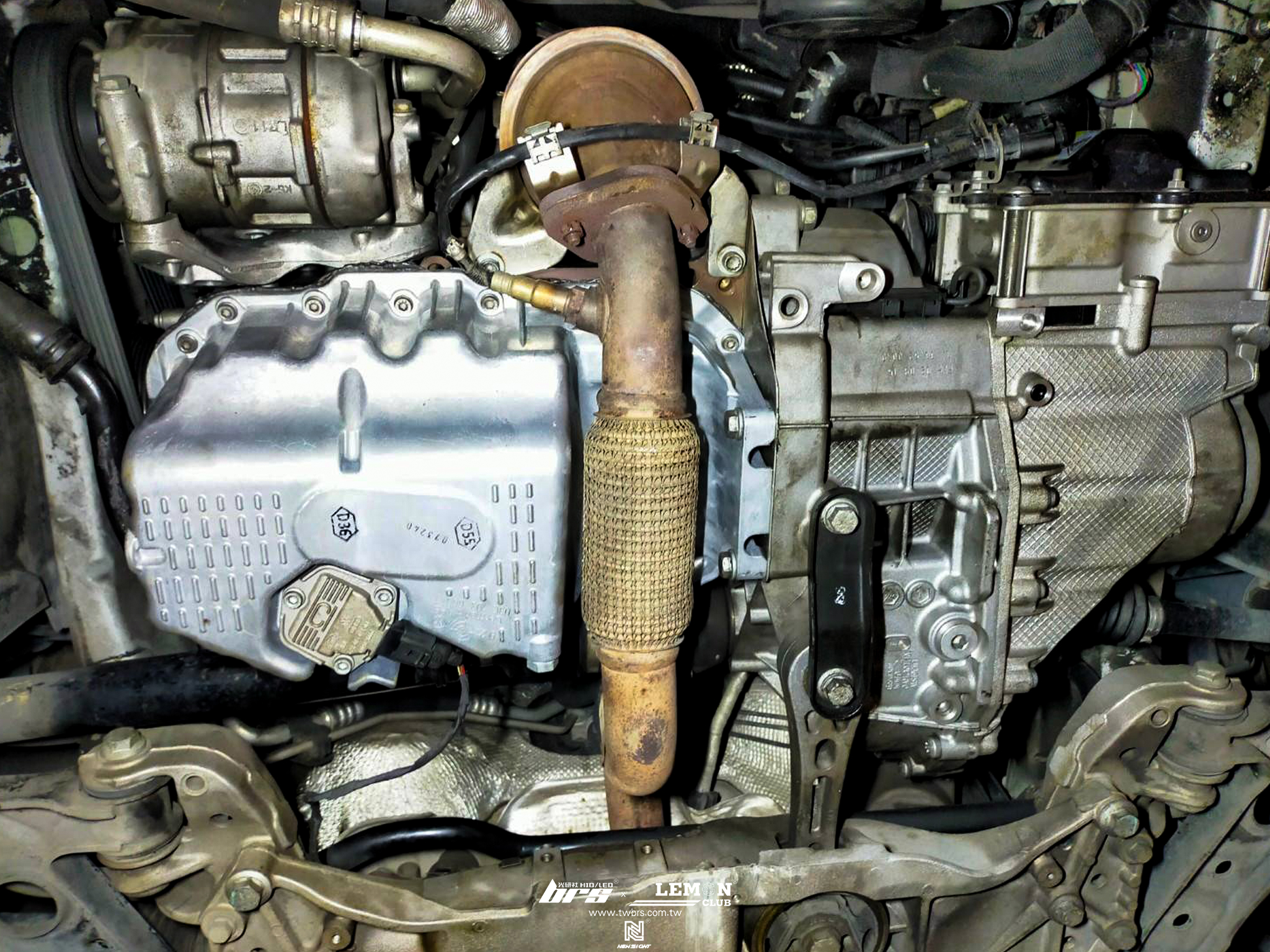 Volkswagen Golf 6 保養 德國Rheinol萊茵機油0W20更換+原廠機油芯更換+原廠洩油螺絲+墊片更換+油底殼更換+機油油位開關墊圈更換+排氣管頭段更換