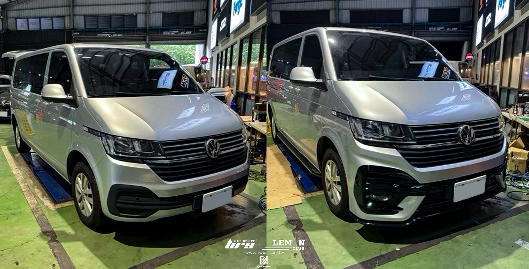 Volkswagen T6.1 安裝 LV-R前保桿+前下巴+LV-R後保桿+後下巴+尾飾管+英國風梯形側邊防撞桿