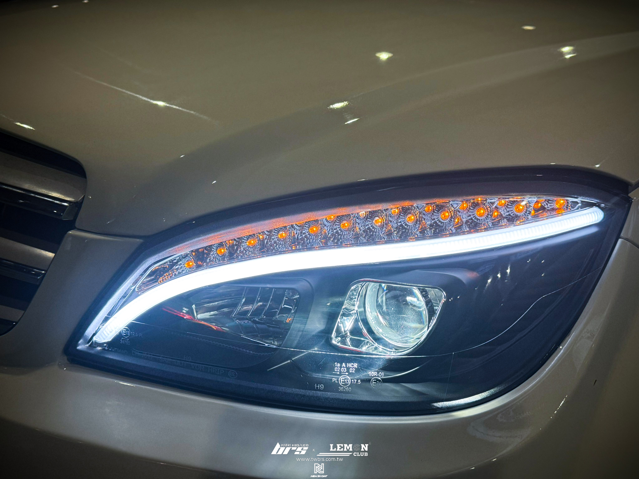 Benz W204 安裝 晶鑽LED導光魚眼大燈總成+大燈35W 6500K HID
