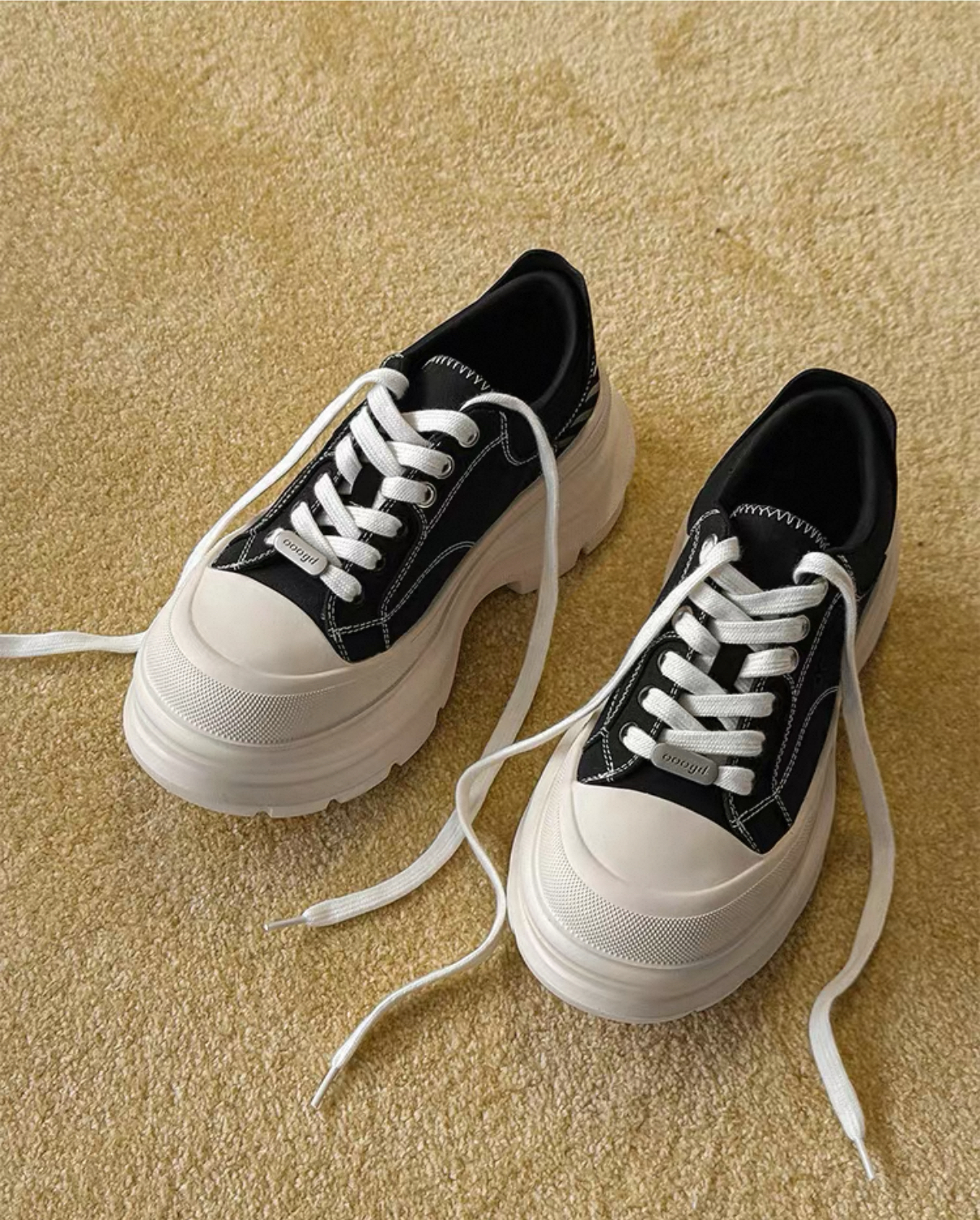 韓國 AL 6.5CM 弧刀熊貓厚底板鞋 (男女)12