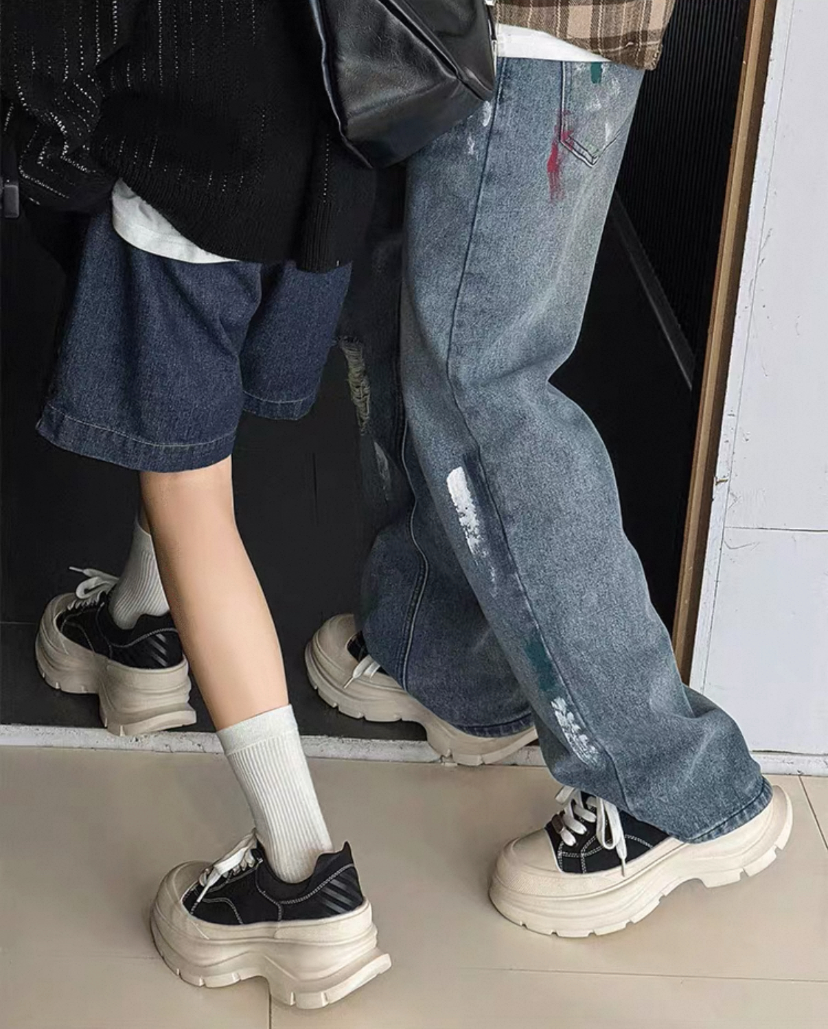 韓國 AL 6.5CM 弧刀熊貓厚底板鞋 (男女)4