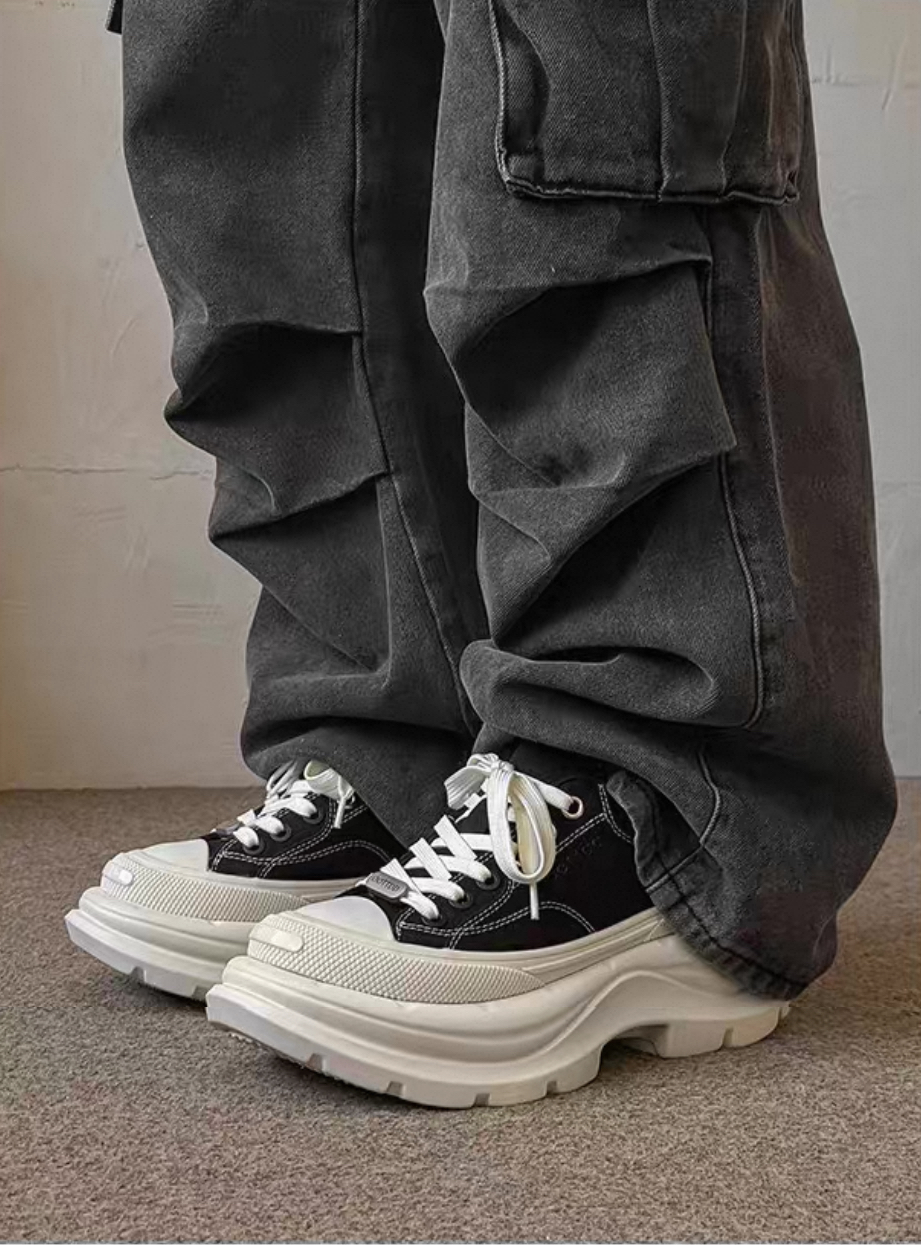 韓國 AL 6.5CM 弧刀熊貓厚底板鞋 (男女)1