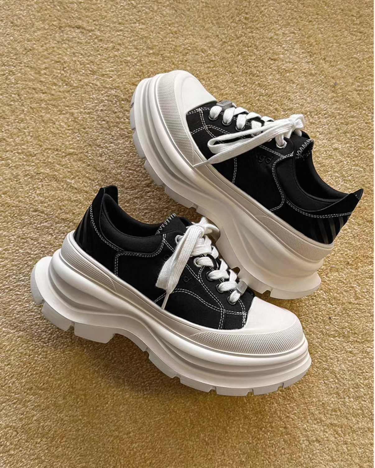 韓國 AL 6.5CM 弧刀熊貓厚底板鞋 (男女)11