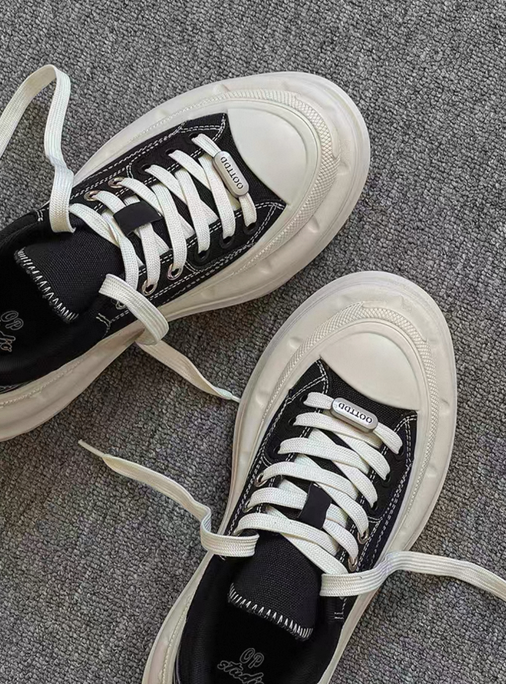 韓國 AL 6.5CM 弧刀熊貓厚底板鞋 (男女)14