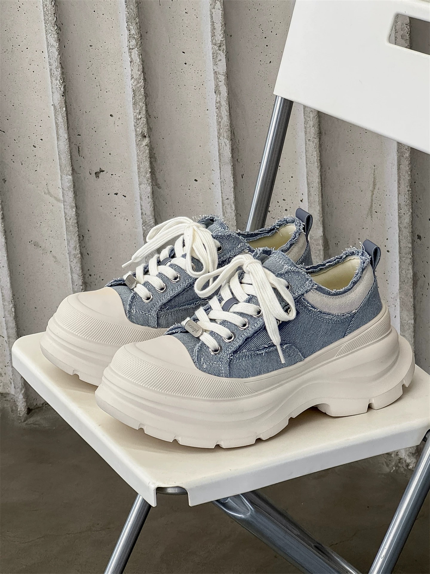 韓國 AL 六公分弧刀牛仔單寧厚底板鞋 (男女)8