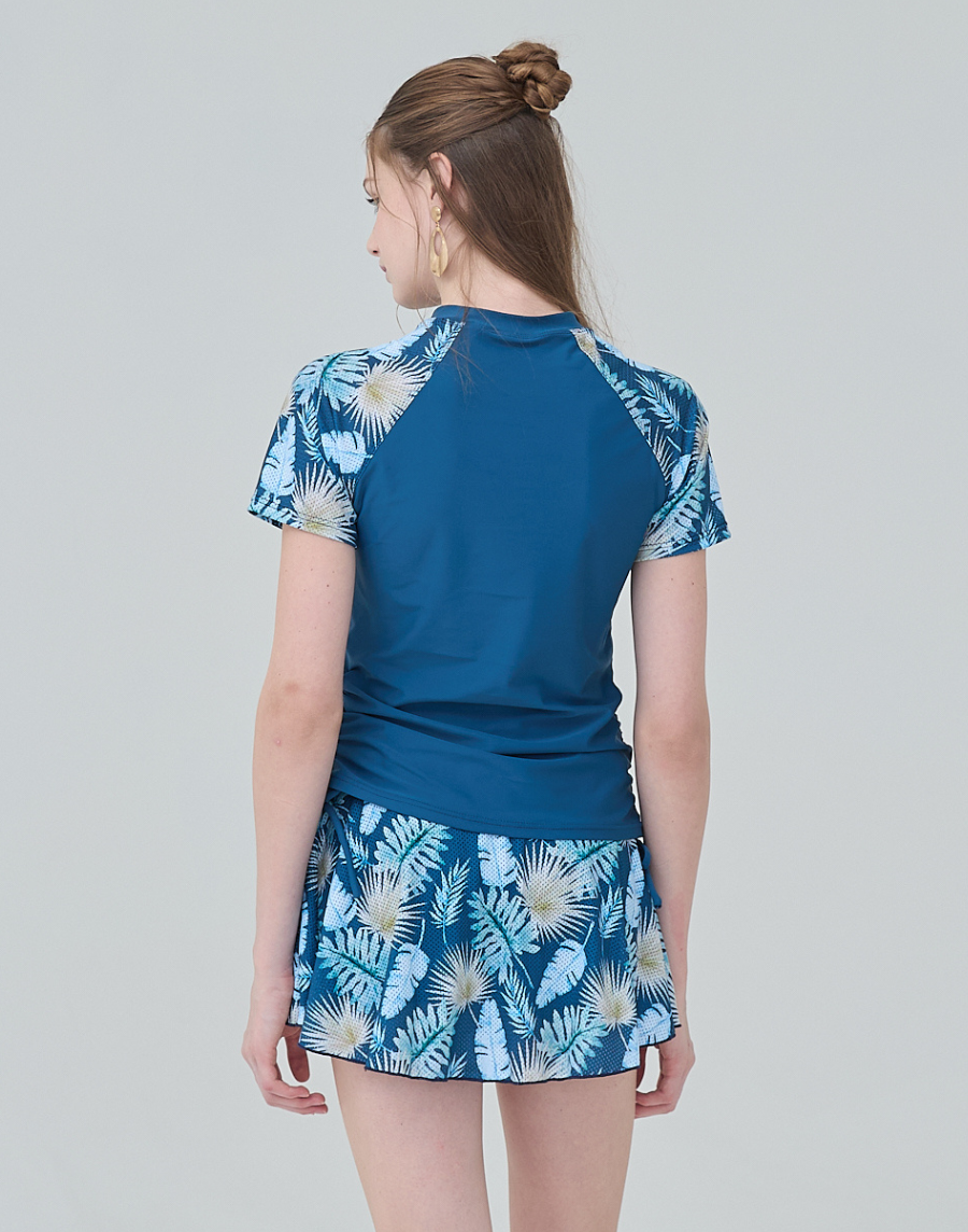 Haolang 深海藍葉影兩件式短袖泳衣2