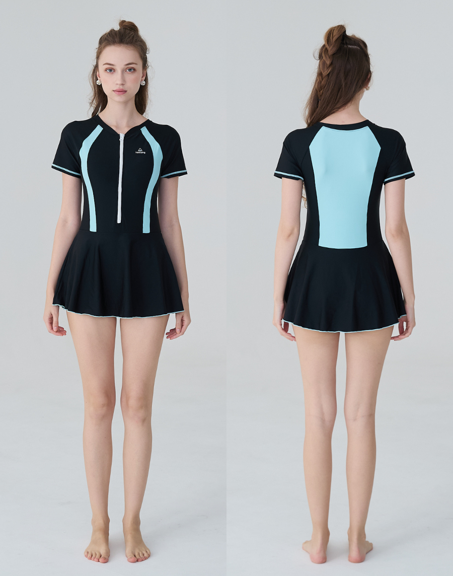 Haolang 短袖拉鍊連身裙泳衣