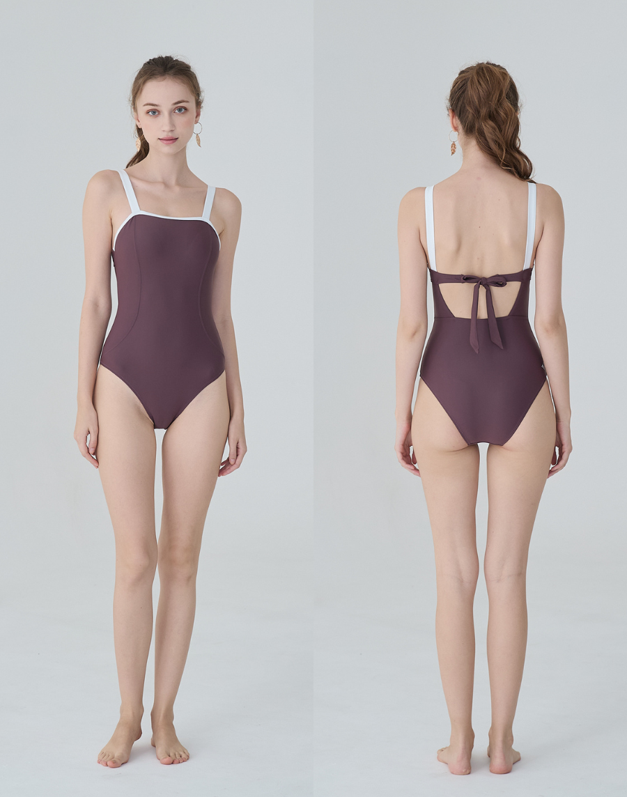 Haolang 可可棕連身三角泳衣