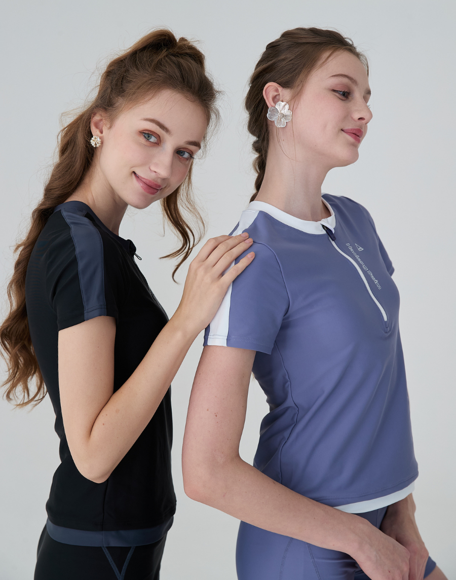 霧灰紫兩件式短袖泳衣