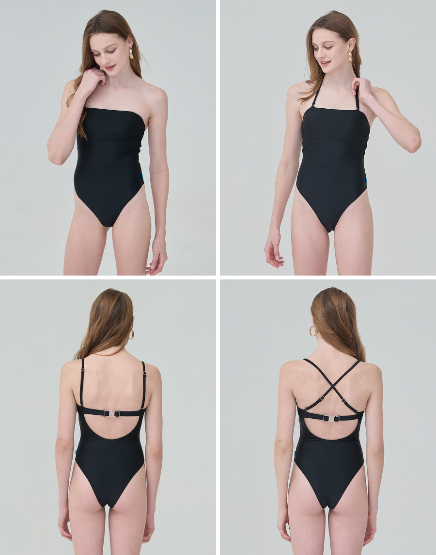 Haolang 經典黑肩帶式連身泳衣/四種穿法6