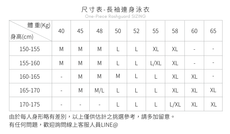 Haolang 尺寸表-長袖連身三角