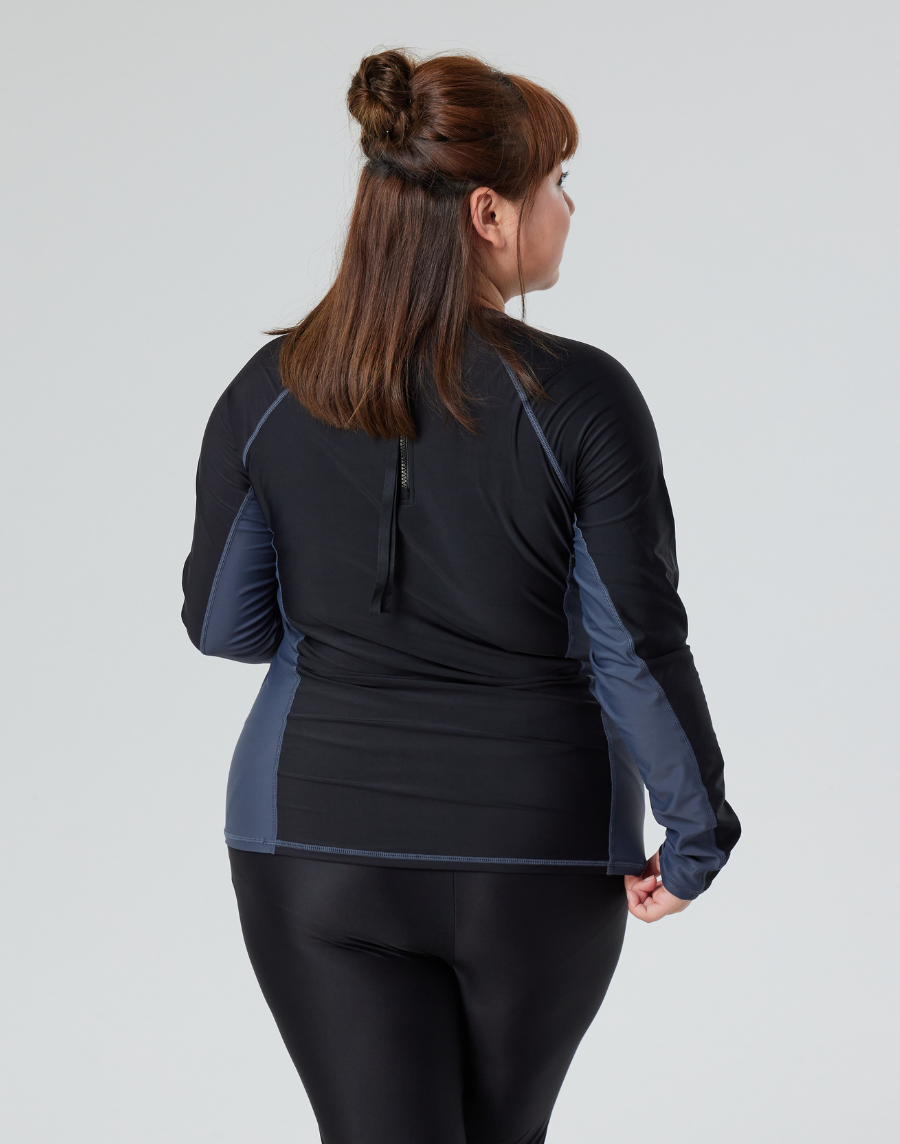 Haolang 經典黑女款長袖泳衣/抗UV/加大尺碼