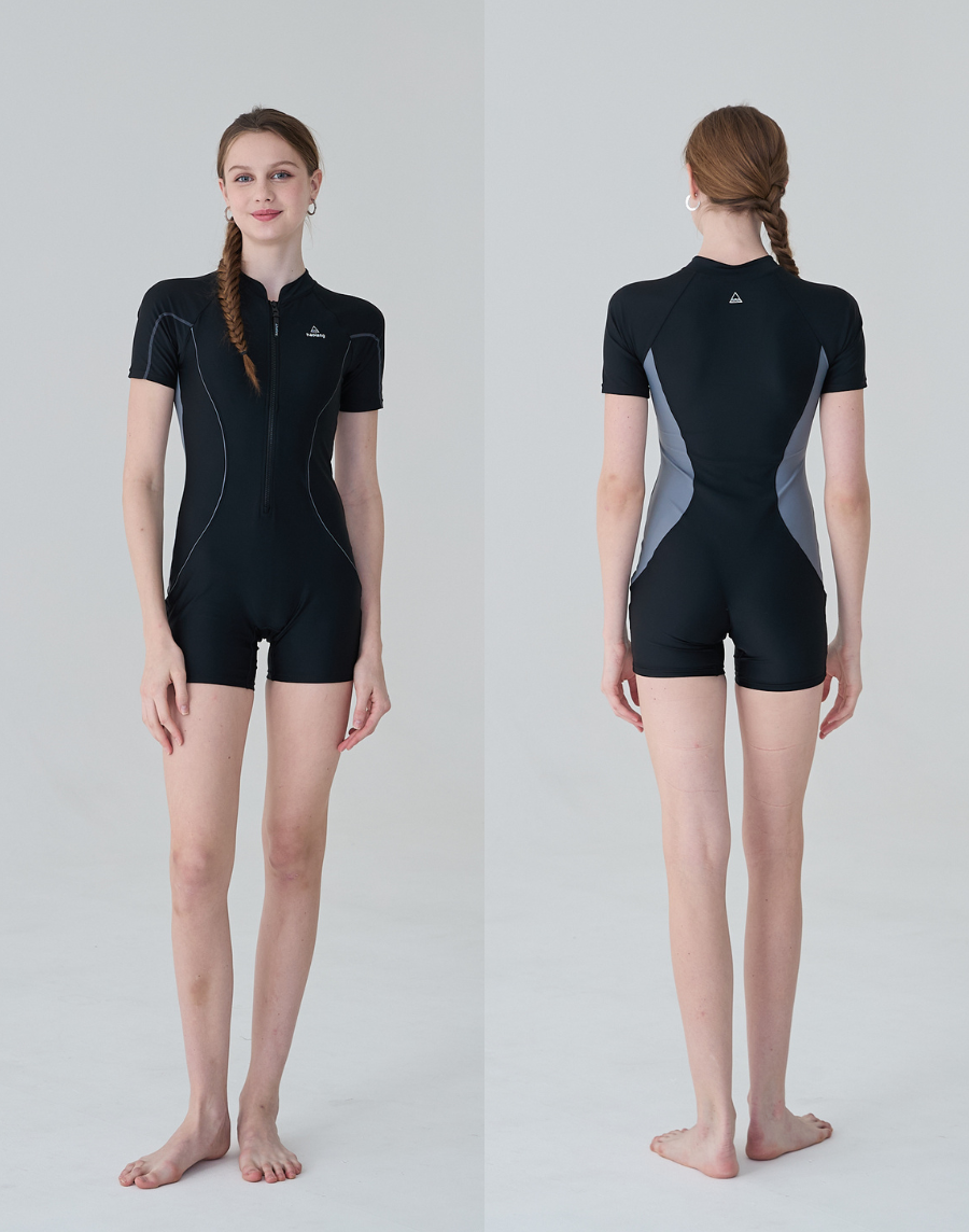 Haolang 短袖拉鍊連身泳衣