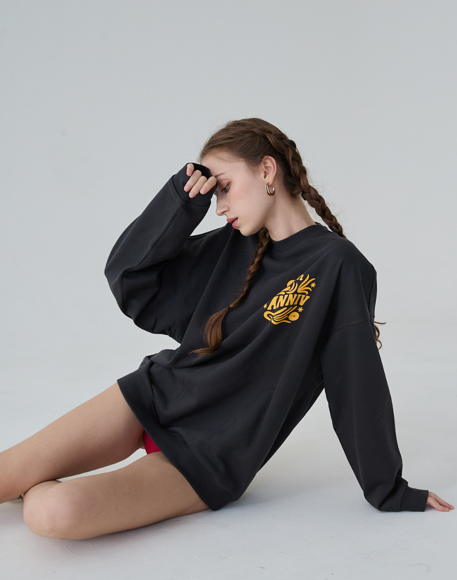 Haolang 中性寬鬆深灰色大學T