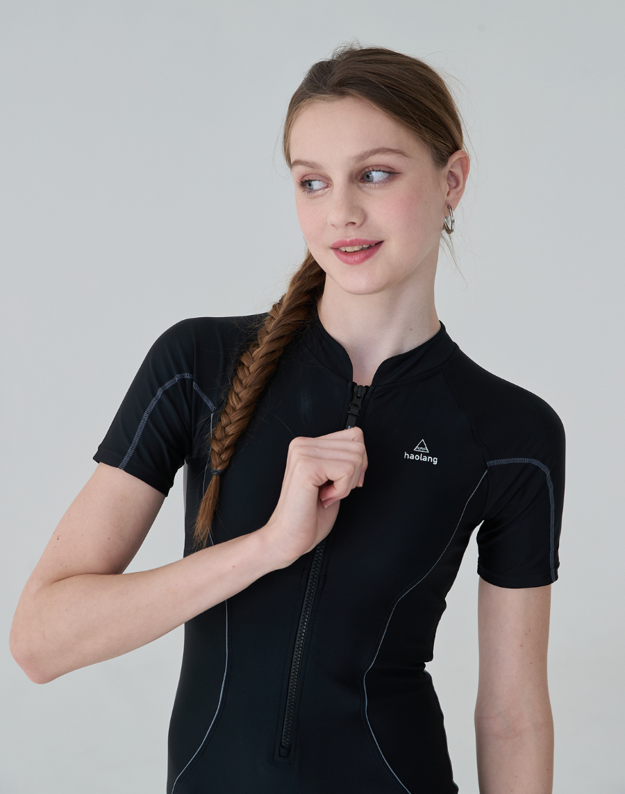 Haolang 短袖拉鍊連身泳衣