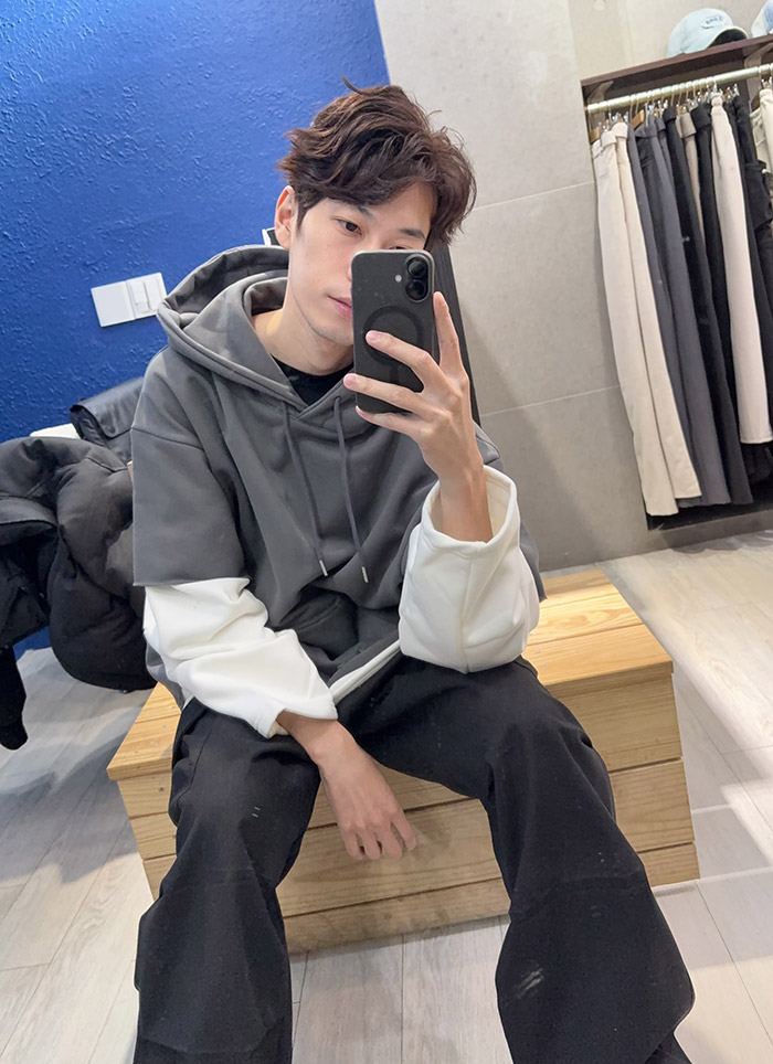 【 Giusto 】拼接配色假兩件連帽長袖上衣