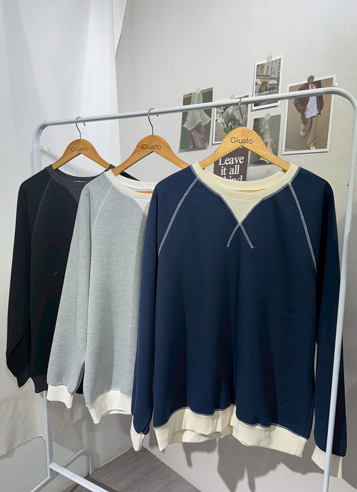 【 Giusto 】領口交叉車線大學T10