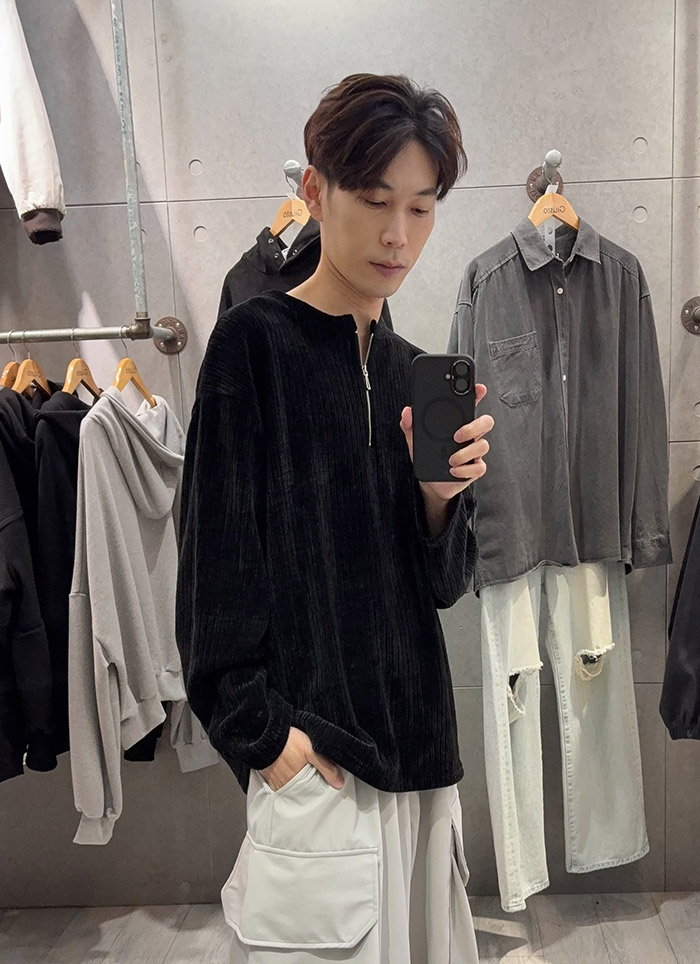 【 Giusto 】前拉鍊絨面值坑條長袖上衣