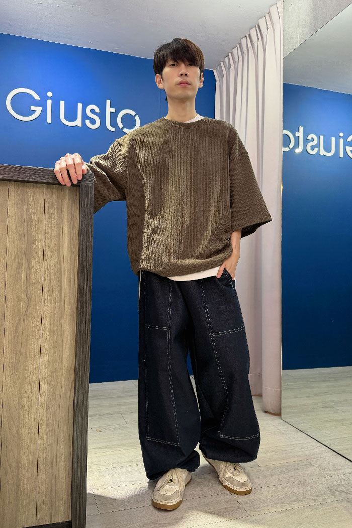 【 Giusto 】前車線兩側配色邊條牛仔寬褲7