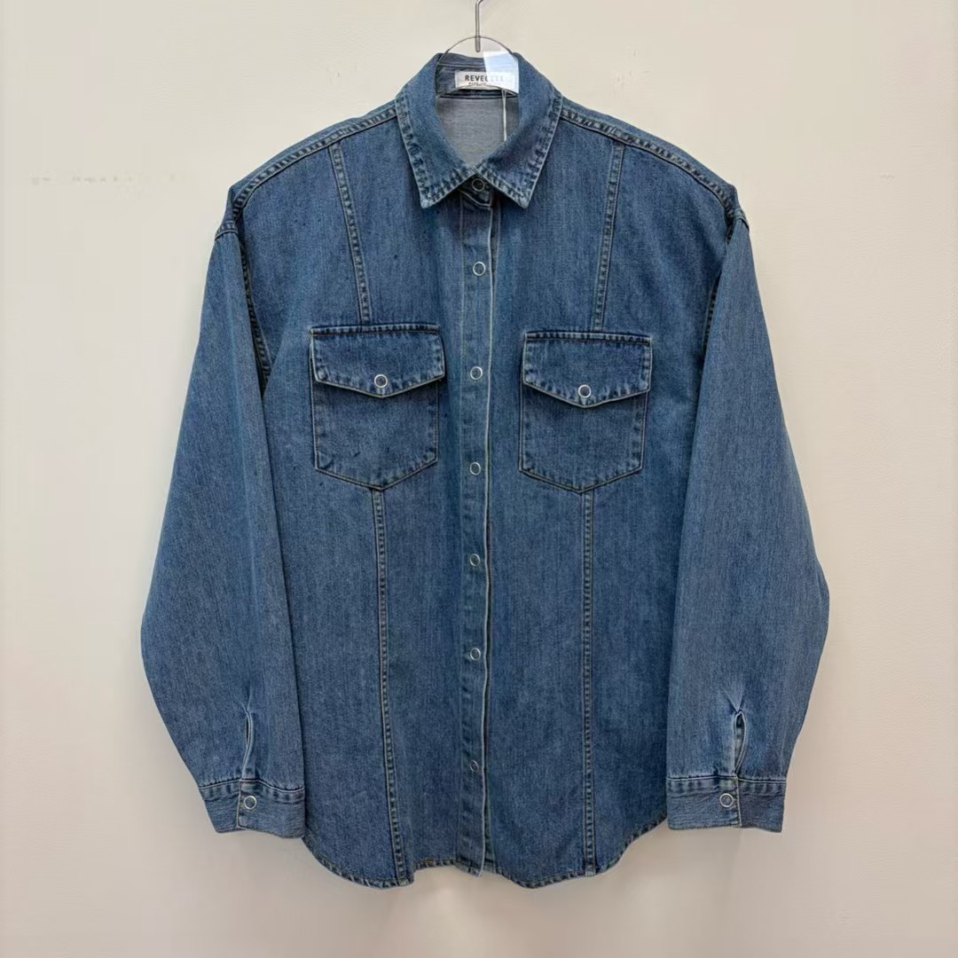 ♡正韓♡春款壓釦牛仔墊肩襯衫7