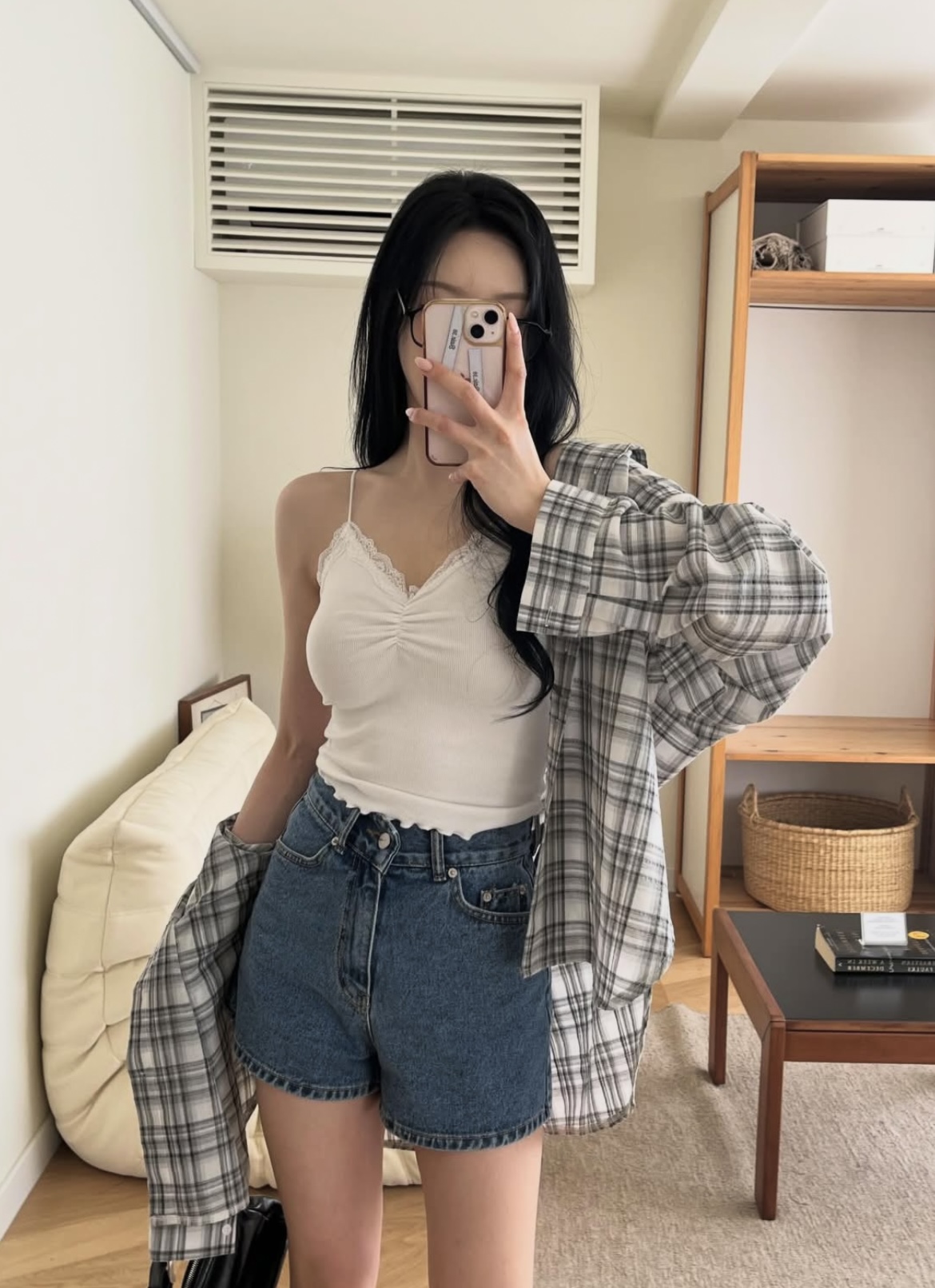 ♡正韓♡細肩蕾絲小V抓皺背心4
