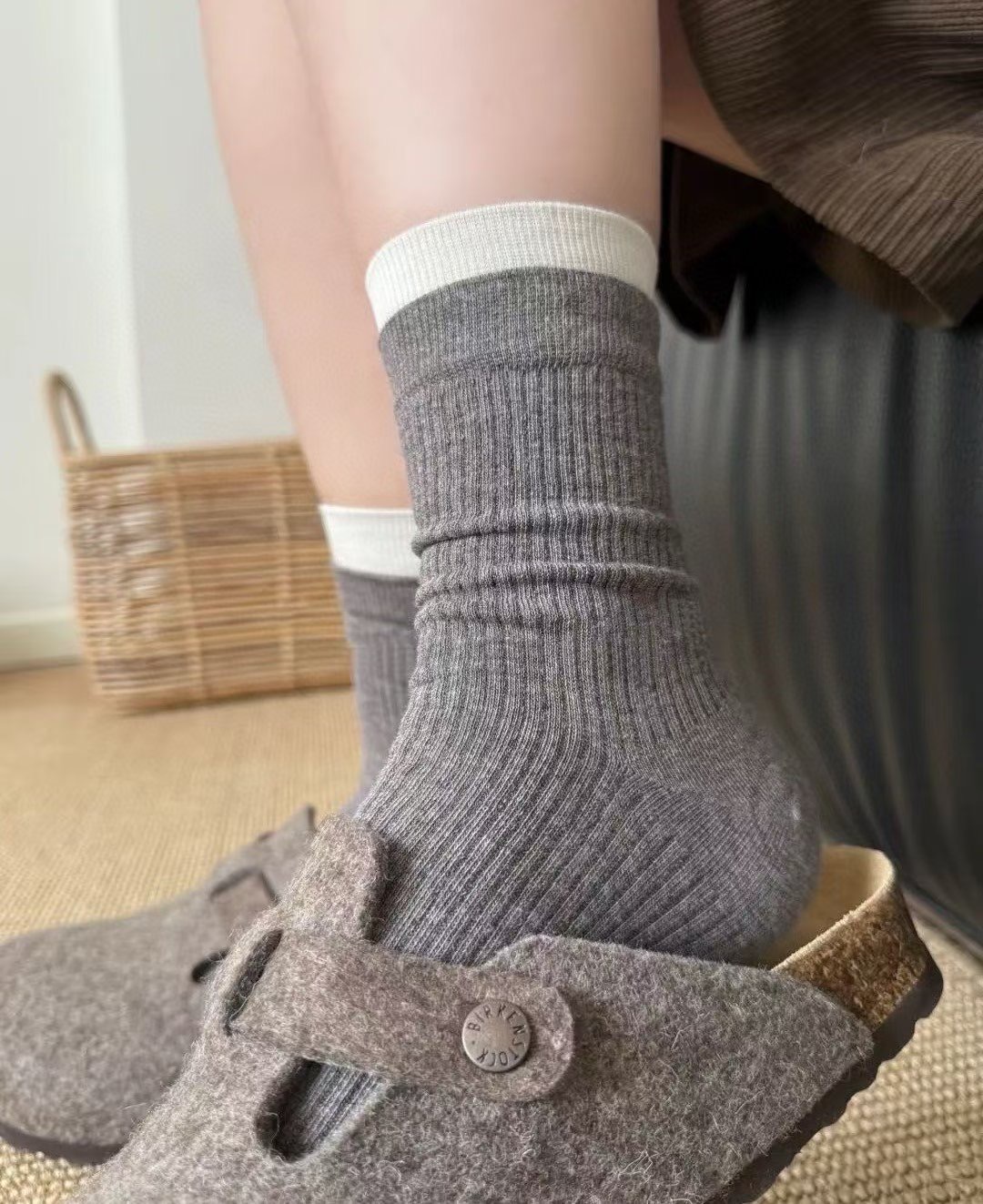 ♡正韓♡拼接坑條棉襪3