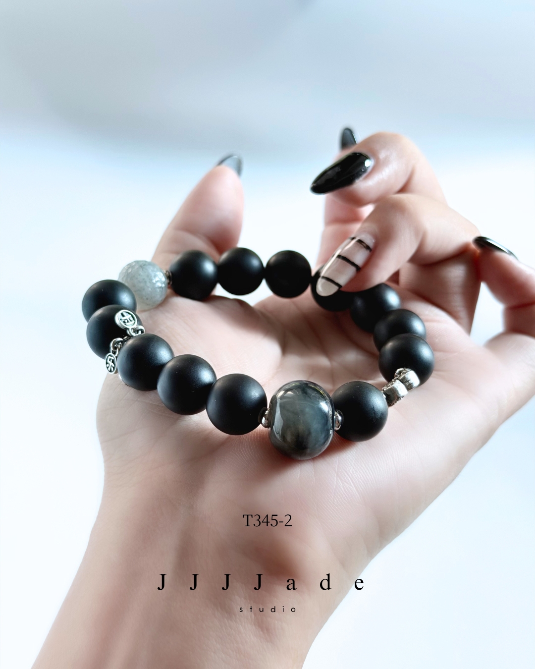 T345 一念 | 和田玉墨玉手串17