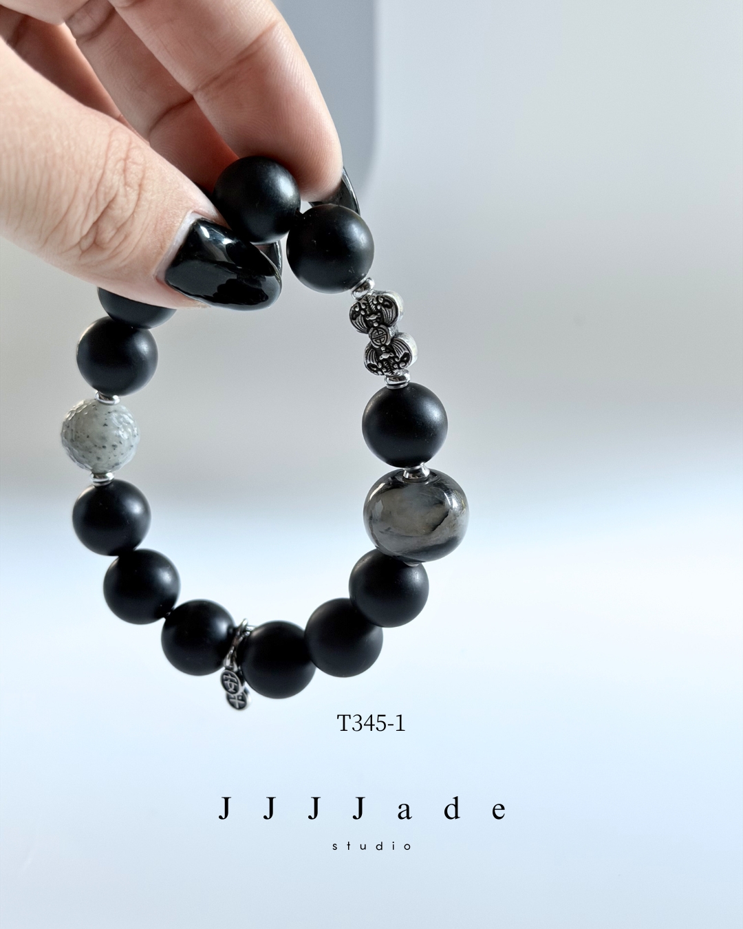 T345 一念 | 和田玉墨玉手串8