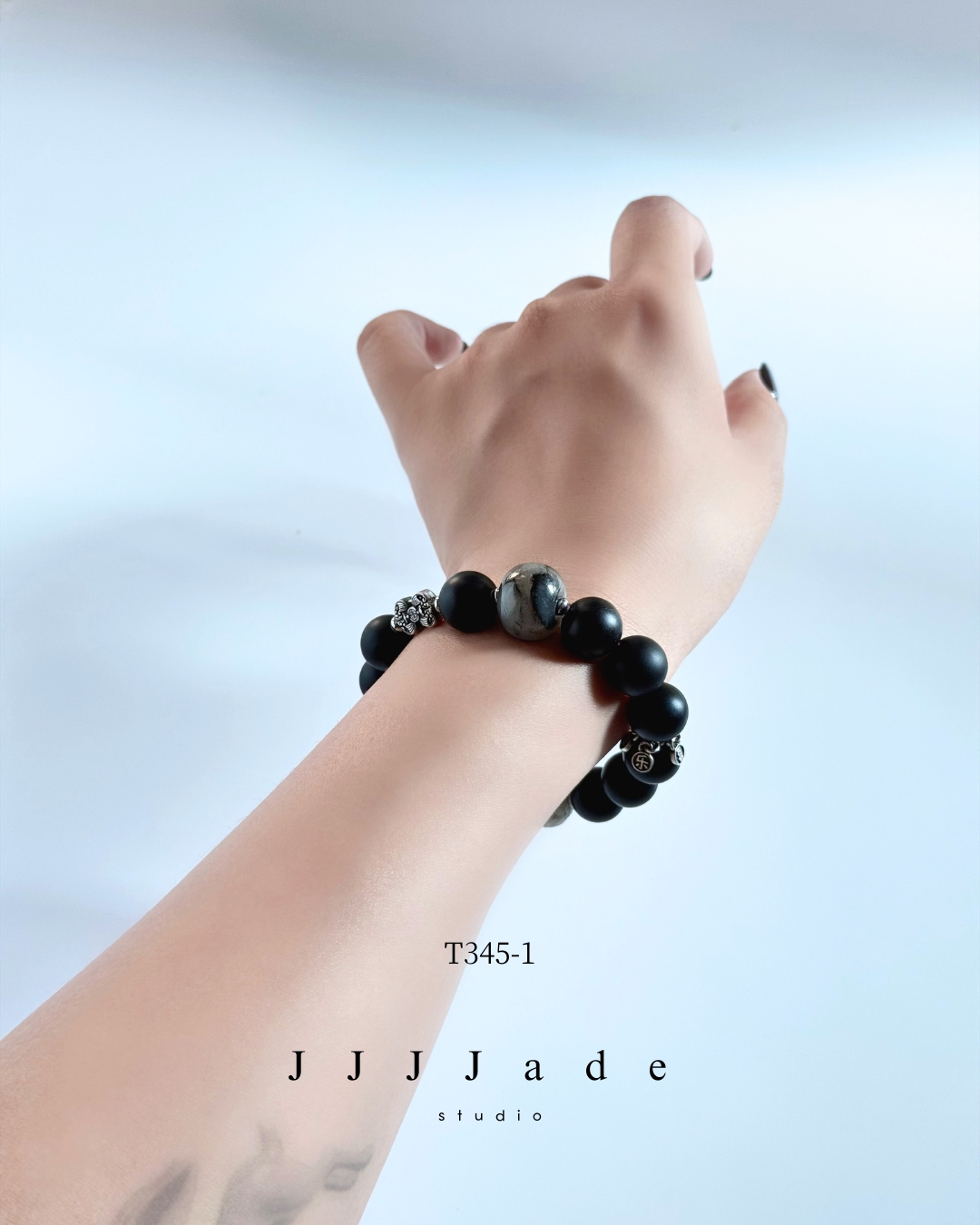 T345 一念 | 和田玉墨玉手串10