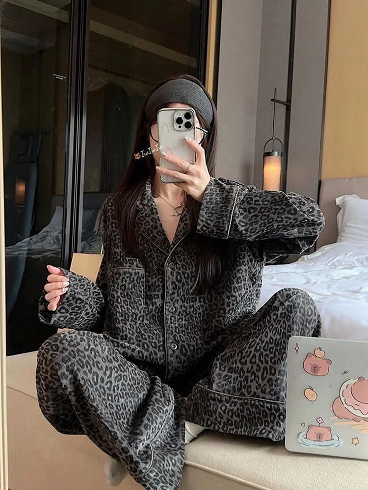 冬款加厚豹紋德絨居家套裝7