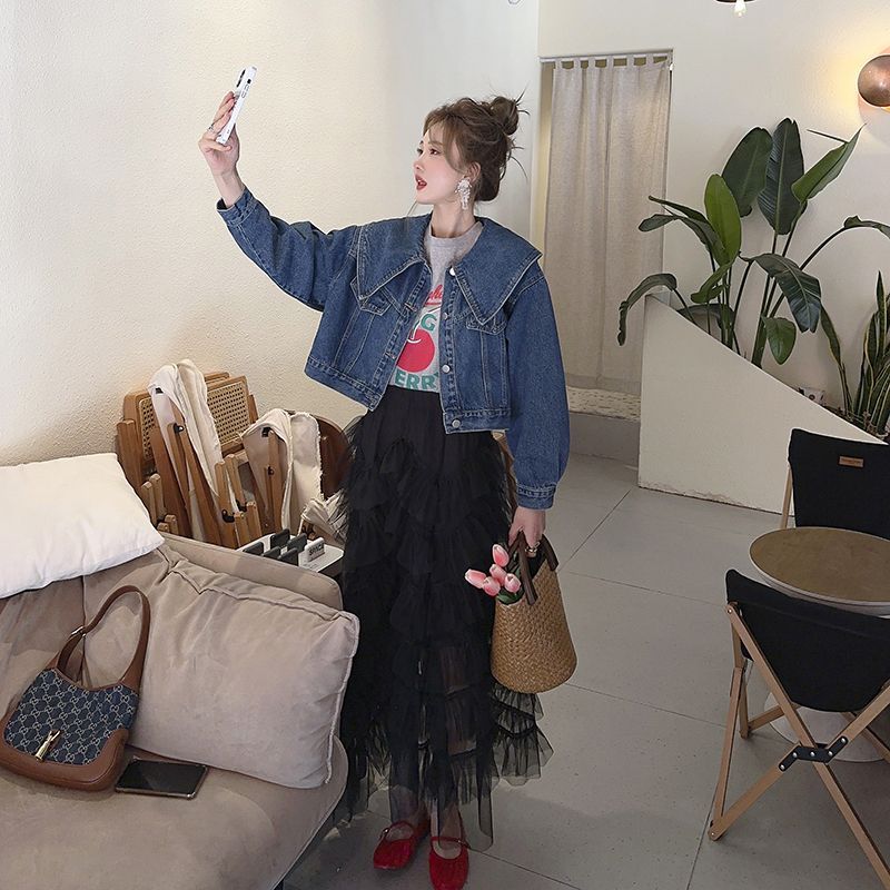 新款韓系娃娃領牛仔外套4