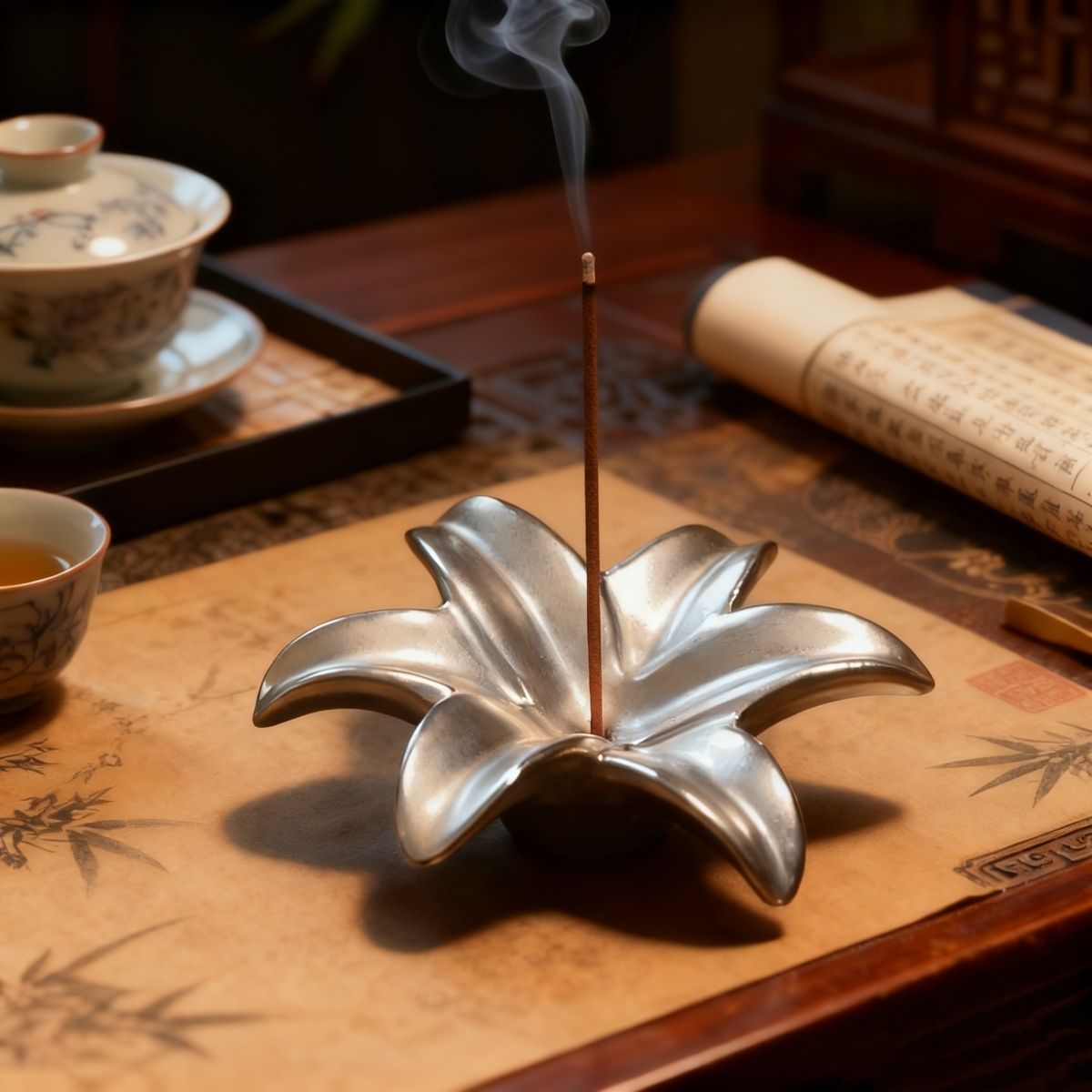 新中式百合香插古風線香座 高級質感家用香薰底座