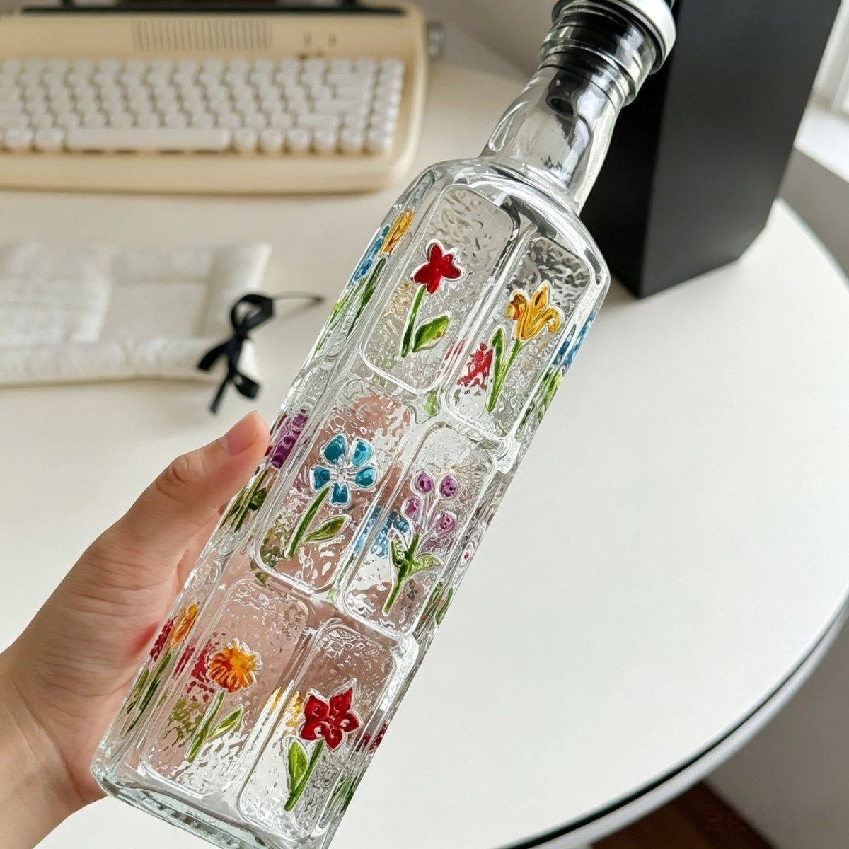 復古浮雕手繪花玻璃油壺 防漏廚房調味瓶500ml4