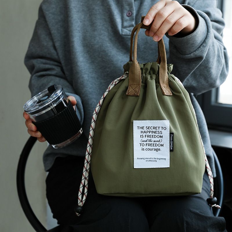 新款便當手提袋 加厚保溫便携抽繩束口飯盒包