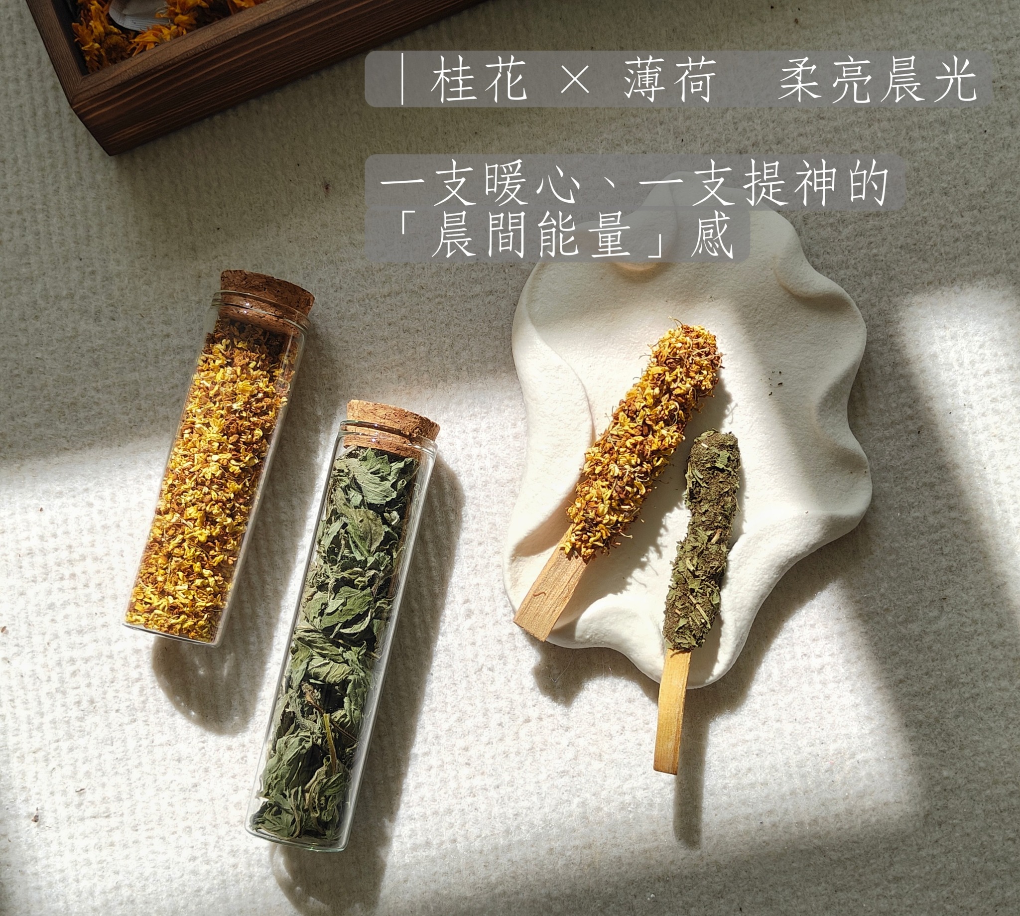 植物系手作聖木棒 兩支組 暖心清醒禮盒｜桂花 × 薄荷