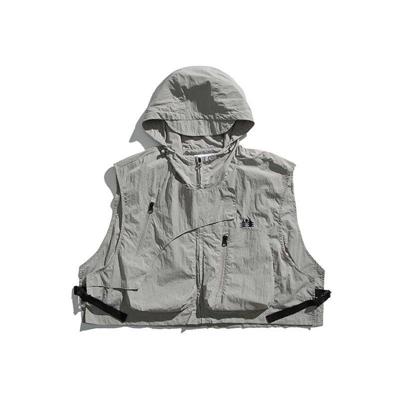 山系機能連帽短款背心 日系戶外多口袋坎肩・男女同款情侶背心6