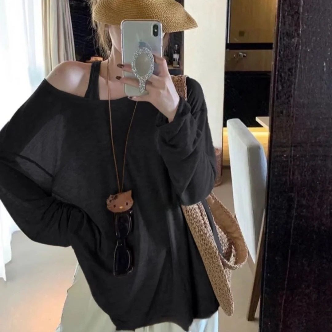 鬆弛感薄款兩件套 無袖背心＋長袖防曬罩衫 慵懶風套裝