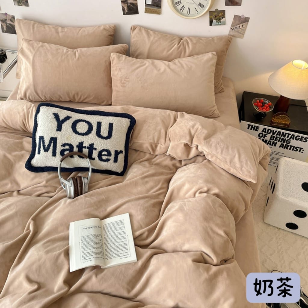 日係純色系牛奶絨四件套床包組7