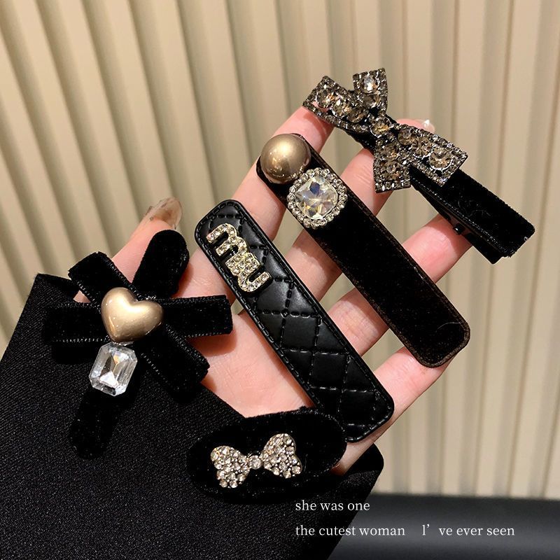 韓系輕奢絲絨髮夾組 買一套送一套 黑金高級感水鑽蝴蝶結髮飾套組3